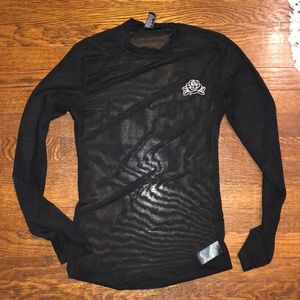 Black mesh long sleeve top